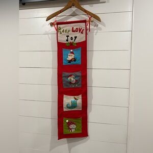 Vintage Peace Love Joy Felt MCM Christmas Card Holder with Pockets Banner